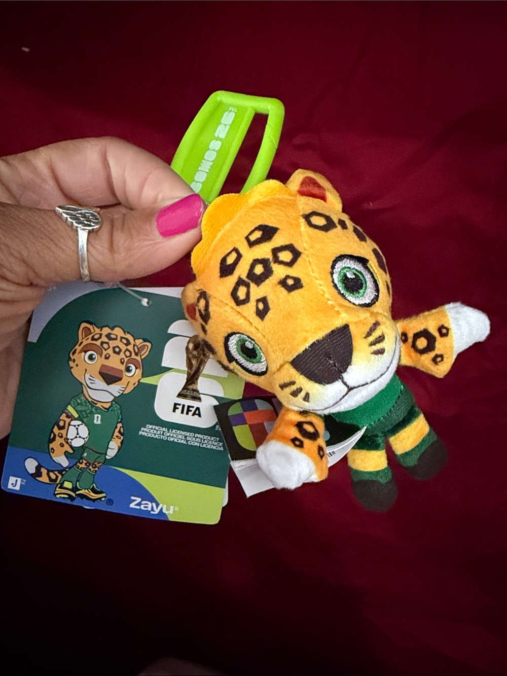 FIFA 2026 World Cup Zayu Yellow Jaguar Plush Keychain with Green Outfit